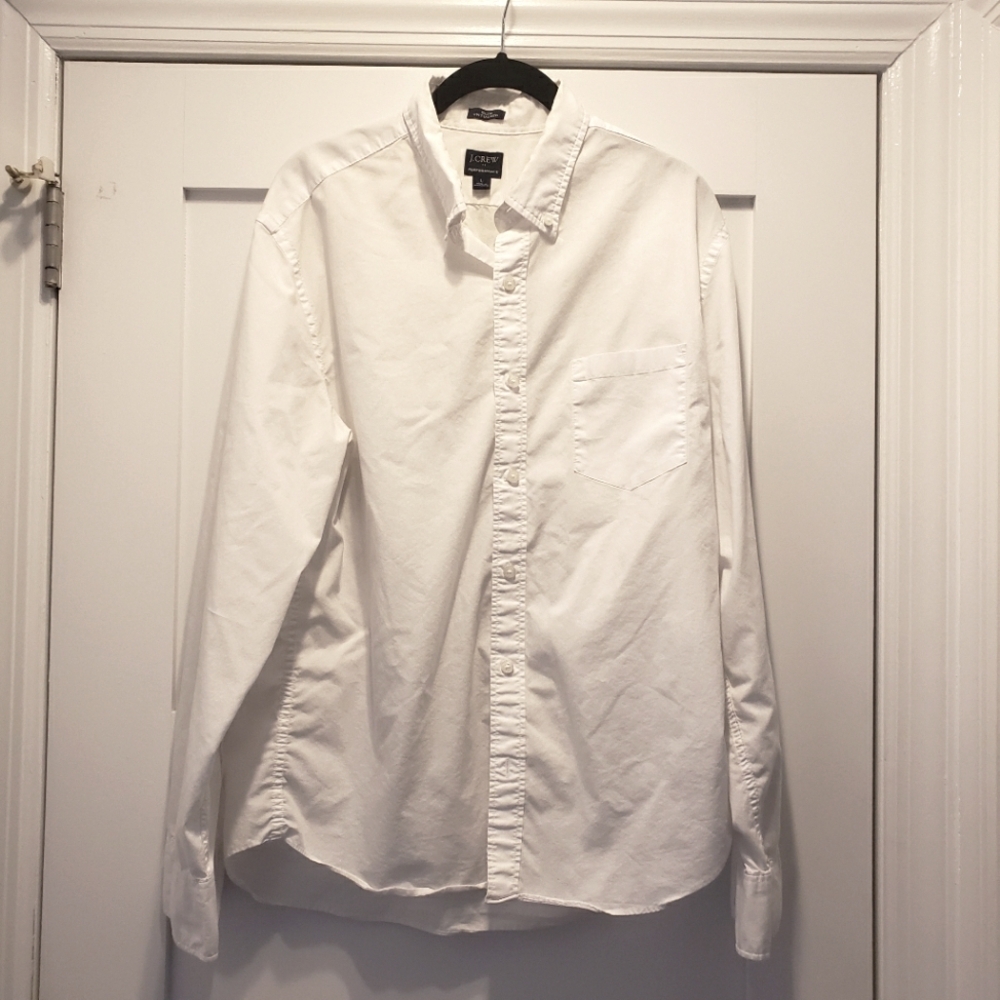 J.CREW Men's SLIM UNTUCKED PERFORMANCE White Button-Down Shirt Size L EUC